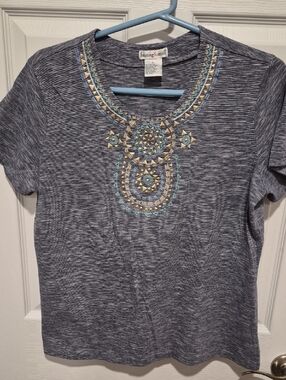 Blue Short Sleeve Embroidered Tee